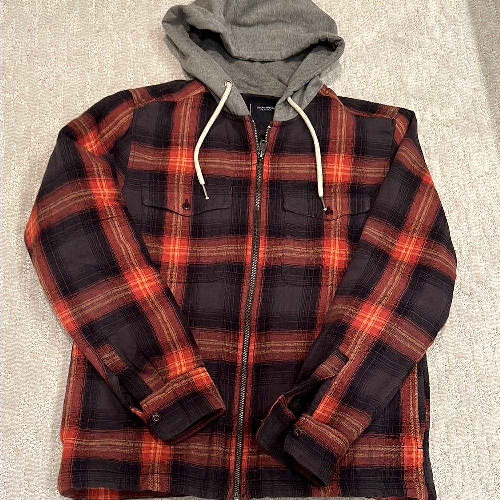 Lucky Brand Red and Black Plaid Shirt Jacket